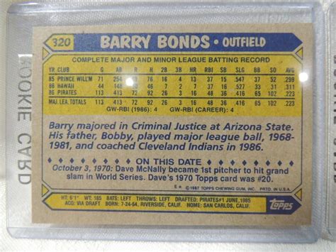 New listing lot 9 1987 barry bonds rookie cards rc topps 320 nm or better pirates invest. LOT 2 1987 TOPPS BARRY BONDS ROOKIE BASEBALL CARD