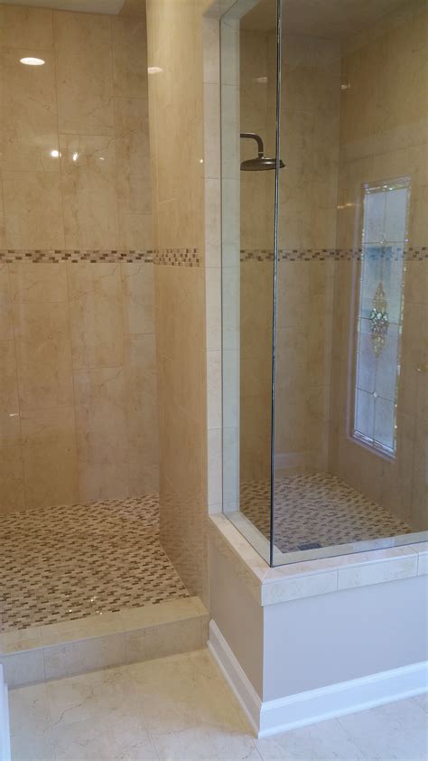 Master Bathroom Walk In Shower 12x24 Porcelain Tile On