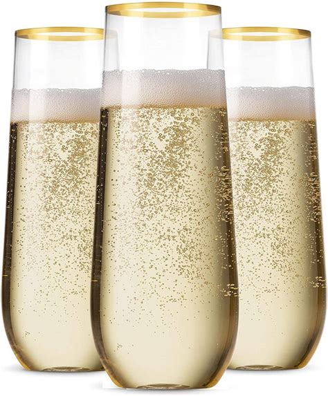 10pk x gold rimmed stemless plastic champagne flutes disposable