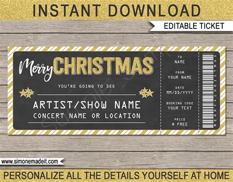 Printable Christmas T Concert Ticket Template T Voucher Present