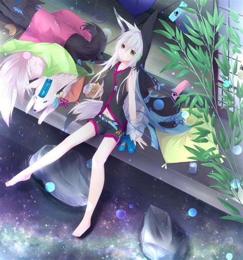 Wallpaper Illustration Long Hair White Hair Anime Girls Animal