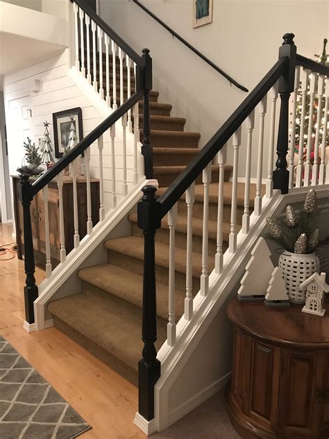 Black And White Stair Railings Indoor Railing Stair Railing Makeover
