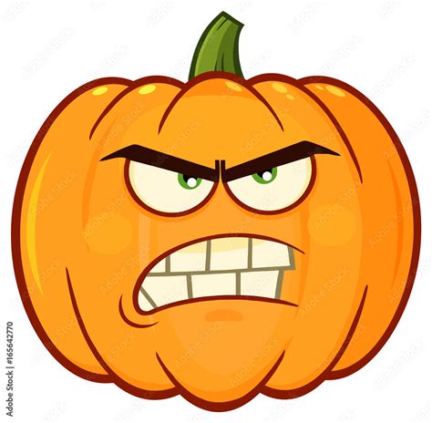 Angry Orange Pumpkin Vegetables Cartoon Emoji Face Character With