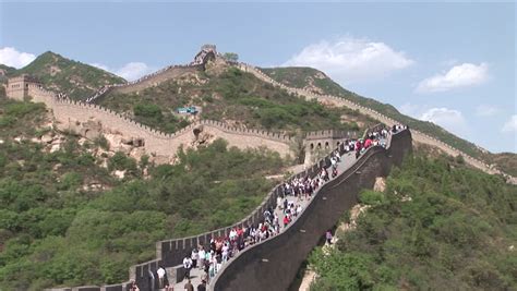 People Walking Along The Great Wall Of China In Beijing China Stock