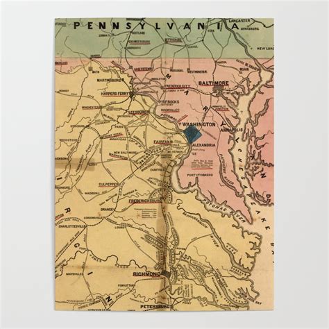 Vintage Virginia Civil War Map 1863 Poster By Bravuramedia Society6