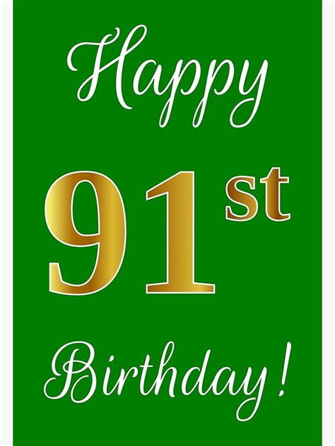 Elegant Faux Gold Look Number Happy 91st Birthday Green