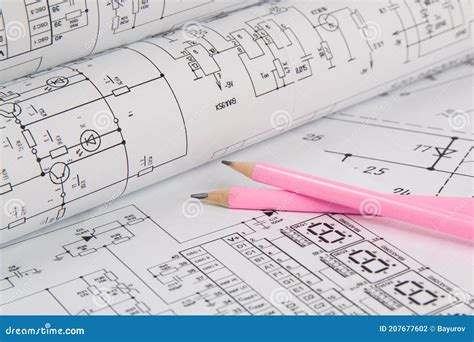 Electrical Engineering Drawings And Pencils Stock Photo Image Of