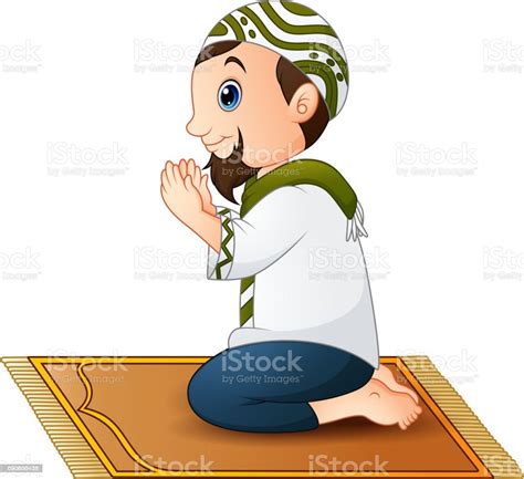 Muslim Men Sitting On The Prayer Rug While Praying Stock Illustration
