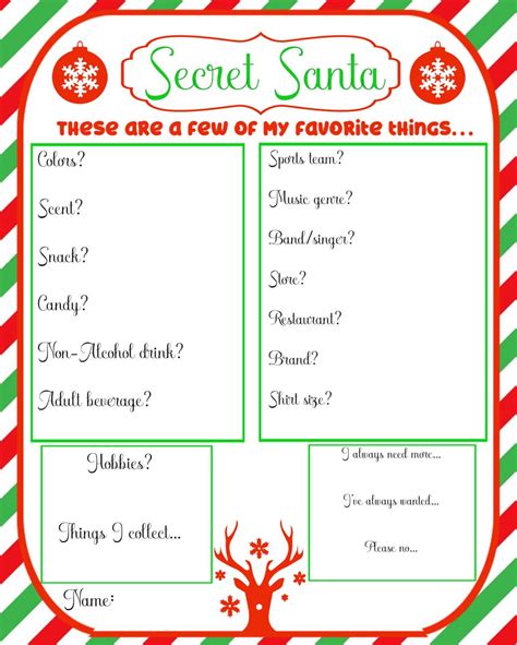 Secret Santa Lists Templates