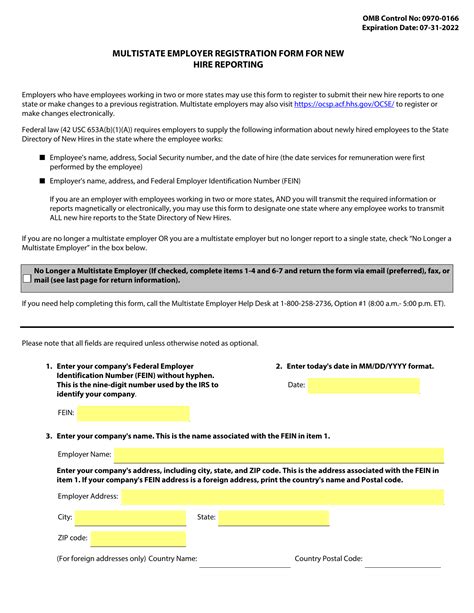 Multistate Employer Registration Form For New Hire Reporting Fill Out