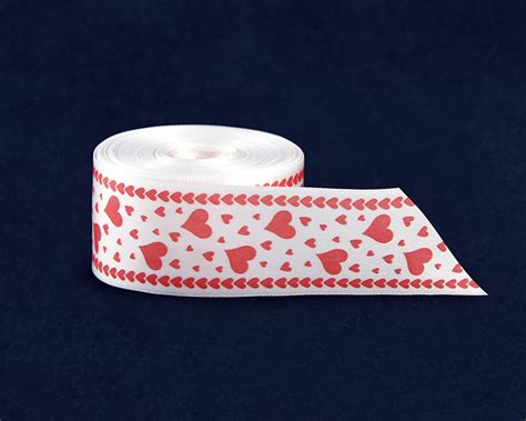 Spool White Satin Ribbon With Red Hearts By The Yard Fundraising For