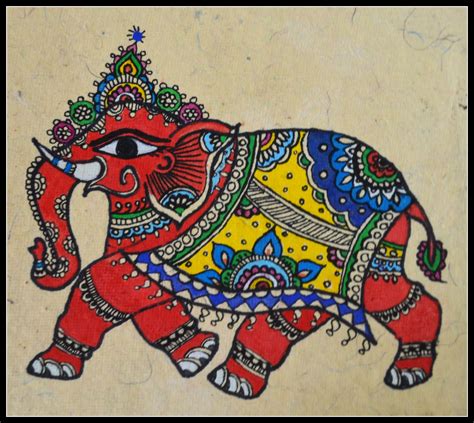 Indian Royal Elephant Madhubani Painting Handmade Sheet Poster