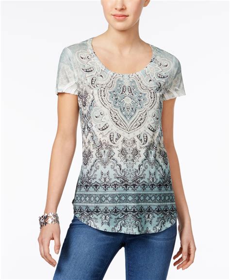 Style And Co Petite Embellished Printed T Shirt Only At Macys Clothes