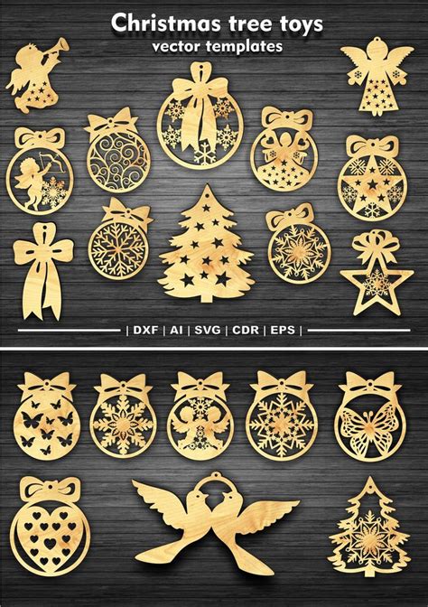 A Set Christmas Wooden Tree Toys Vector Templates | Etsy | Wooden tree