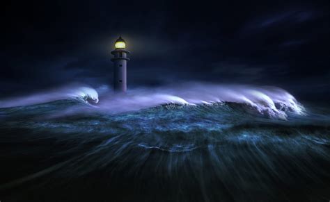 Lighthouse In Stormy Sea Hd Wallpaper Background Image 1920x1180