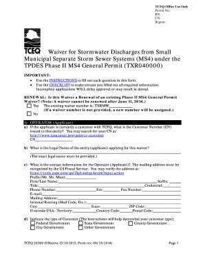 Fillable Online Tceq State Tx Waiver For Stormwater Discharges From