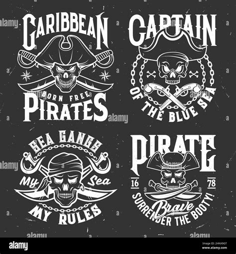 Pirate Skulls With Swords And Crossbones Vector T Shirt Prints And