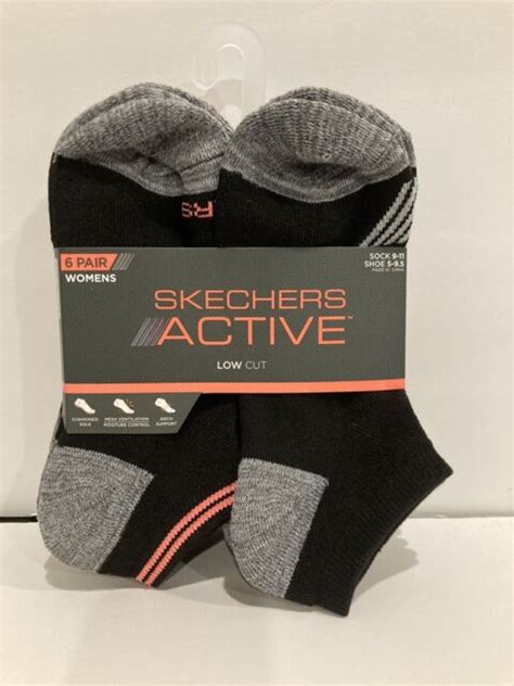 Skechers Womens Active Crew Socks 6 Pk Blackgraypink Sock Size 9 11 Low Cut Ebay