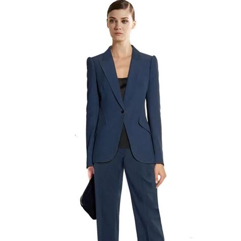 Custom Navy Blue Work Bussiness Formal Elegant Women Suit Set Blazers