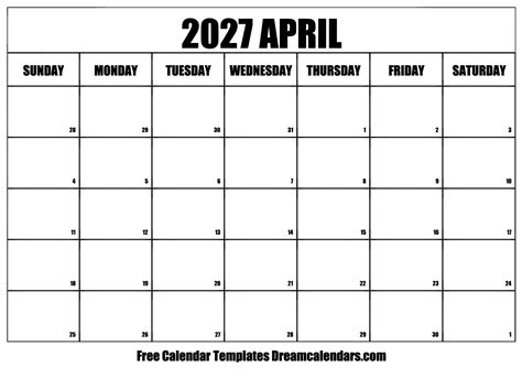 April 2027 Calendar Free Blank Printable With Holidays