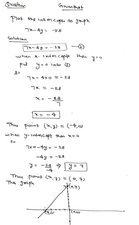 [solved] plot the intercepts to graph the equation 7x 4y 28 course hero