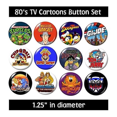 80 s tv cartoons buttons set 2 pins television 1980 s eighties new ebay