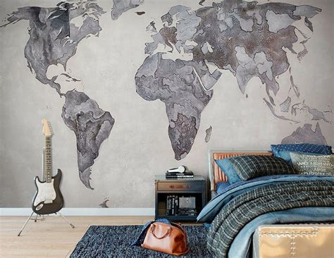 World Map Maps World Map Neutral Wallpaper Muralself Adhesive Etsy