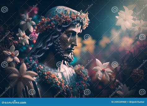Jesus Christ Dreamy Flowers Painting. Generative AI Stock Illustration