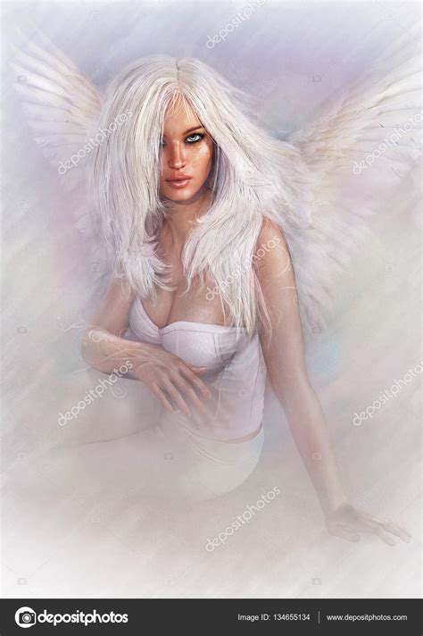 Beautiful Sexy Angel In White Leather With Wings Stock Photo By Ravven