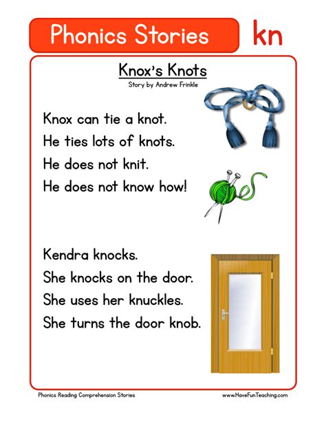 Knoxs Knots Kn Phonics Stories Reading Comprehension Worksheet By