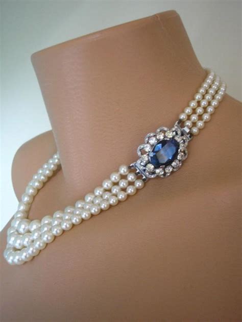 Sapphire Necklace Statement Necklace Sapphire Choker Pearl Necklace