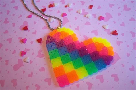 Rainbow Heart Perler Necklace Perler Beads Designs Pearl Beads