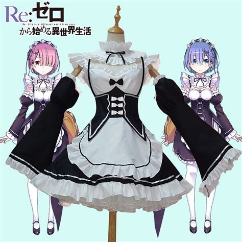 Rezero Ram Rem Cosplay Dress Costumes Headwear Maid Servant Suits