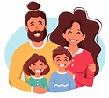 Happy family with son and daughter. Parents hugging children. Vector ...