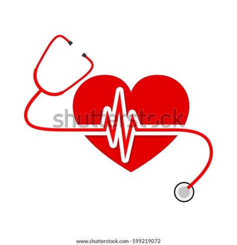 Red Heart Stethoscope Heartbeat Sign Vector Stock Vector Royalty Free