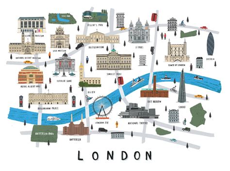 London Map Illustrated Print Map Print Illustration London Etsy Uk