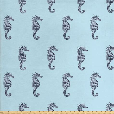 Seahorse Fabric By The Yard Vintage Illustration Of Seahorse Tropical