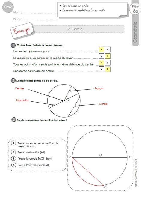 Cours de maths complet sur les triangles en 5ème. cm1: Exercices le CERCLE construire un cercle