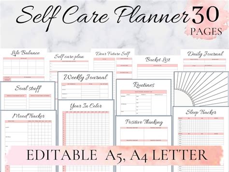 Self Care Planner Self Care Workbook Self Care Printable Etsy