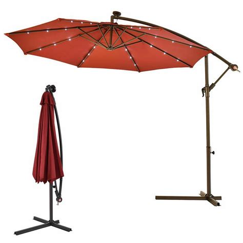 Costway 10 Ft Steel Market Hanging Solar Led Patio Umbrella With Base