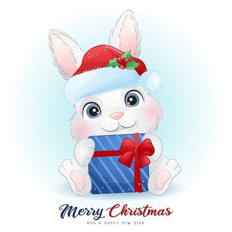 Premium Vector Cute Bunny For Christmas Day With Watercolor Illustration