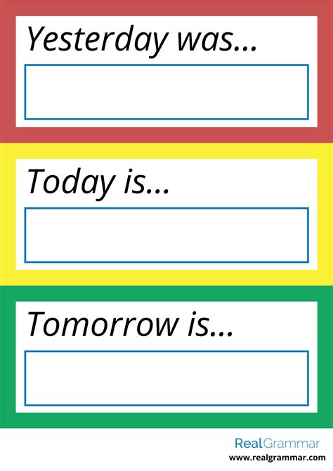 Yesterday Today Tomorrow Calendar Preschool Charts Free Kindergarten