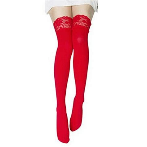 New Sexy Womens Lace Top Opaque Thigh High Stockings Ebay