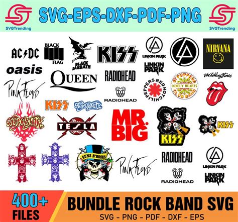 The Bundle Of Rock Band Svg Files Includes Logos Stickers And Other Items