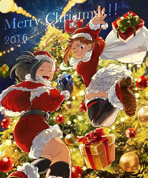 Momo Yaoyorozu And Ochako Uraraka Christmas Anime Christmas Hero My Hero Academia