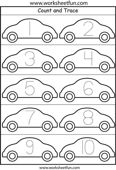 Number Tracing – Cars – 1 Worksheet / FREE Printable Worksheets