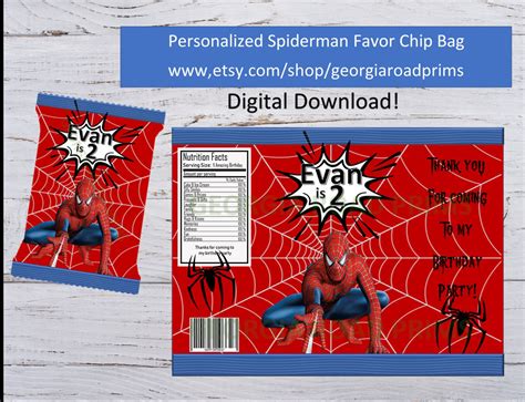 Spiderman Favor Chip Bagpersonalized Favor Chip Bagspiderman