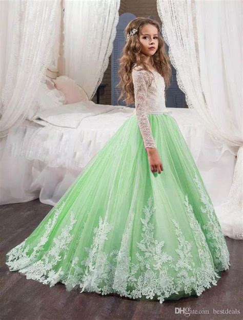 2018 Beautiful Mint Green Flower Girl Dresses For Weddings White Lace