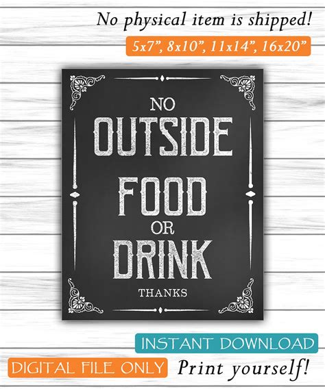 Please No Outside Food Or Drink Sign Printable Party Decor Food Sign