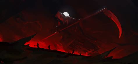 Grim Reaper Scythe Reaper Digital Art Artwork Dark Red
